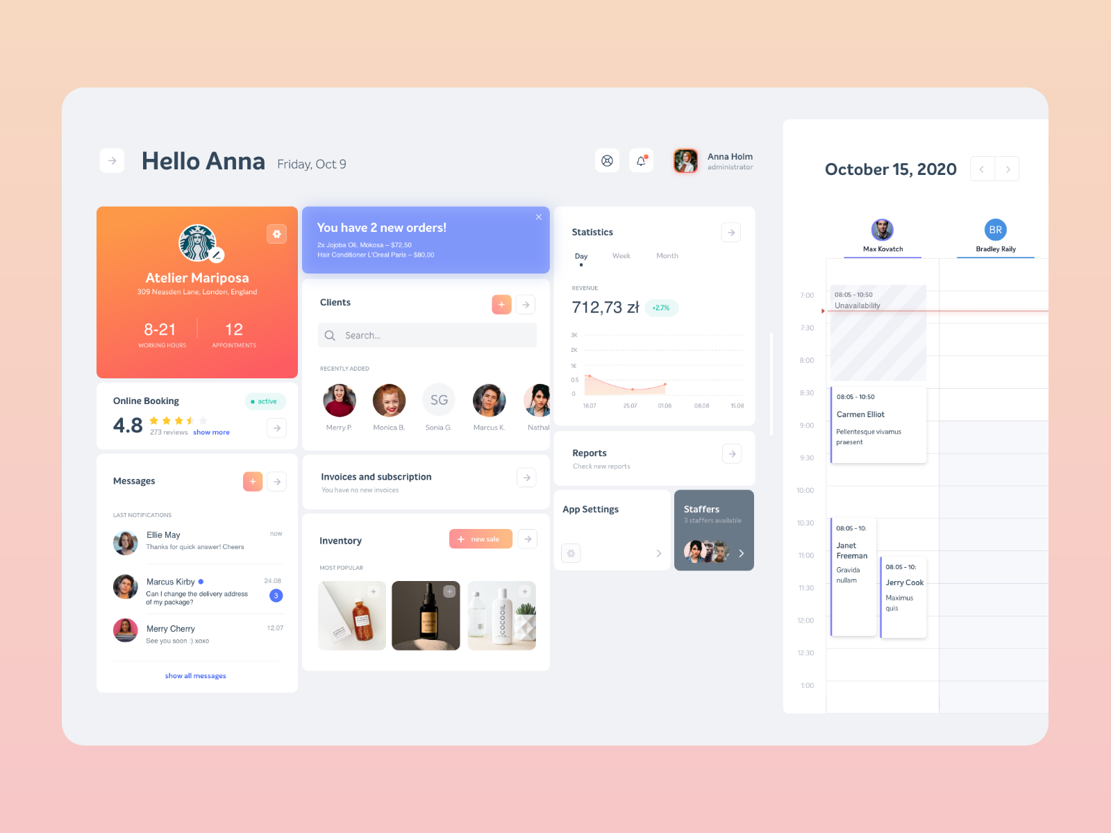 Dashboard Salon Management App by magned on Dribbble