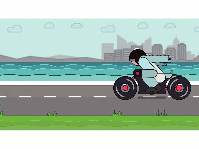 Biker 3d with 2d character animation element 3d flat design flat line gif motion motion design scenery loop