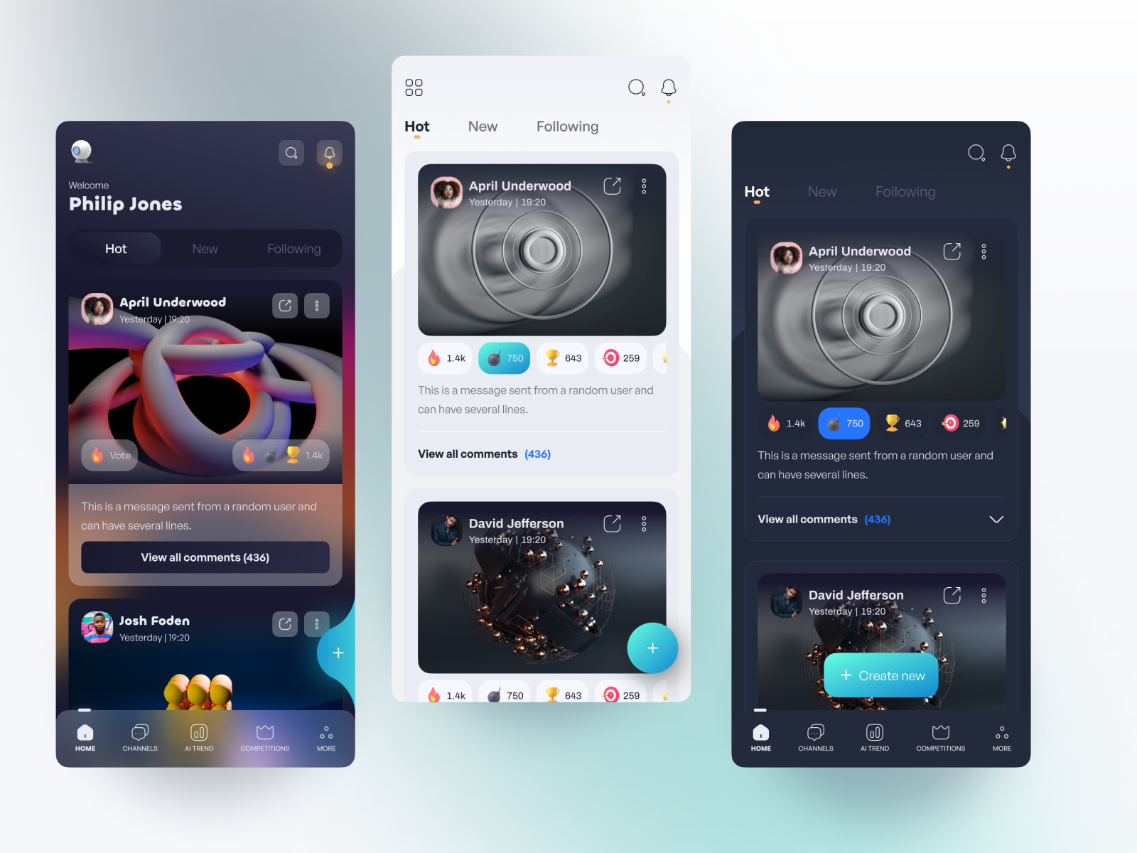 Rejected UI concepts by Mike on Dribbble