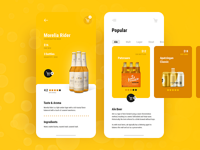 Beer Delivery App alcohol app beer brown colorful delivery drinks flat packaging take out ui ux yellow
