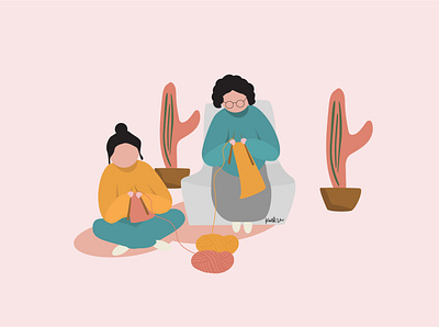 Knitting with mom adobe illustrator covid 19 happiness home hope illustration knitting vector