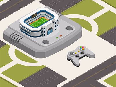 Football console adobe art console designers dribbble dribbblers football game illustration isometric art joystick playstation stadium technology virtual