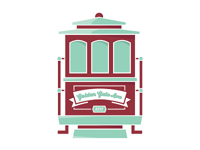 San Francisco Trolley Car flat illustration red san francisco trolley turquoise