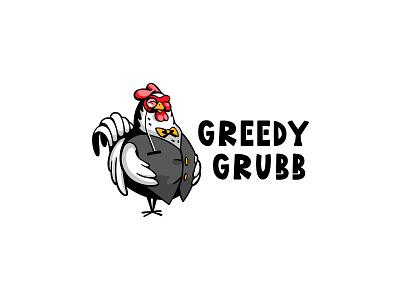 Greedy Grubb chicken funny illustration logo restaurant