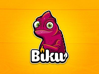 Biku chameleon fire food funny illustration logo