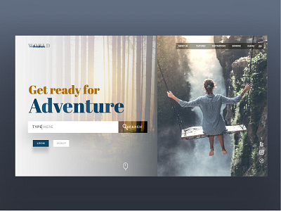 Travelling website landing page mountain page ui adventure travel travelling waterfall website world