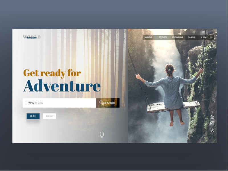 Travelling website landing page ui adventure travel travelling website waterfall world mountain page