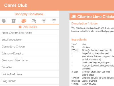 Caret Club cooking design development food product design recipes ui ux web design