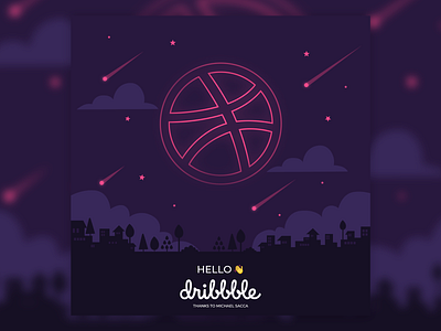 Hello Dribbble debut design dribbble debut first shot flat hello hello dribbble illustration moon night space stars vector