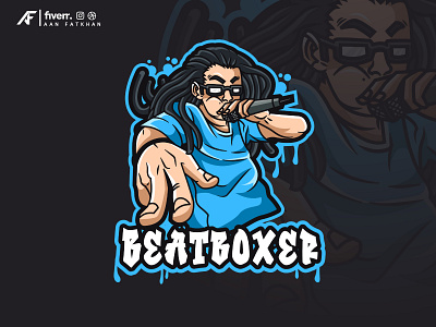 Beatboxer Mascot Logo beatbox logo beatbox mascot beatbox mascot logo beatboxer logo beatboxer mascot beatboxer mascot logo black blue cartoon logo commision work design esport logo esportlogo illustration light blue logo logodesign mascotlogo music logo