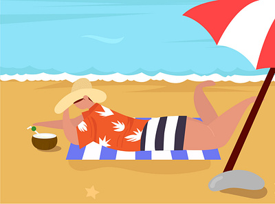 Hello Summer Season background beach character illustration man people summer sun swimsuit vacation