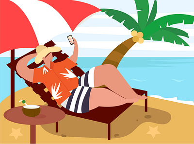 Hello Summer Season background beach character graphic design illustration man people summer sun swimsuit vacation