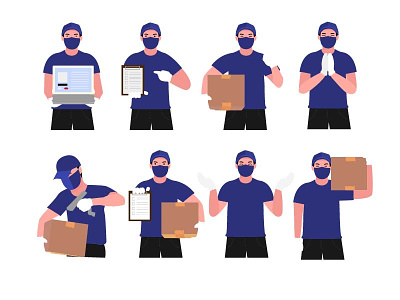 Delivery man people bundles deliver order delivery flat illustration man online shooping