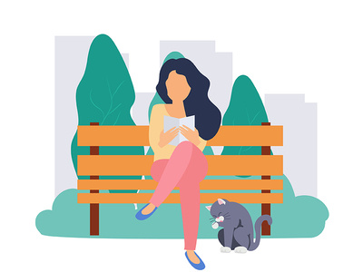 The Woman Was Reading A Book In The City book city concept enjoy illustration park pet reading ui webdesign woman