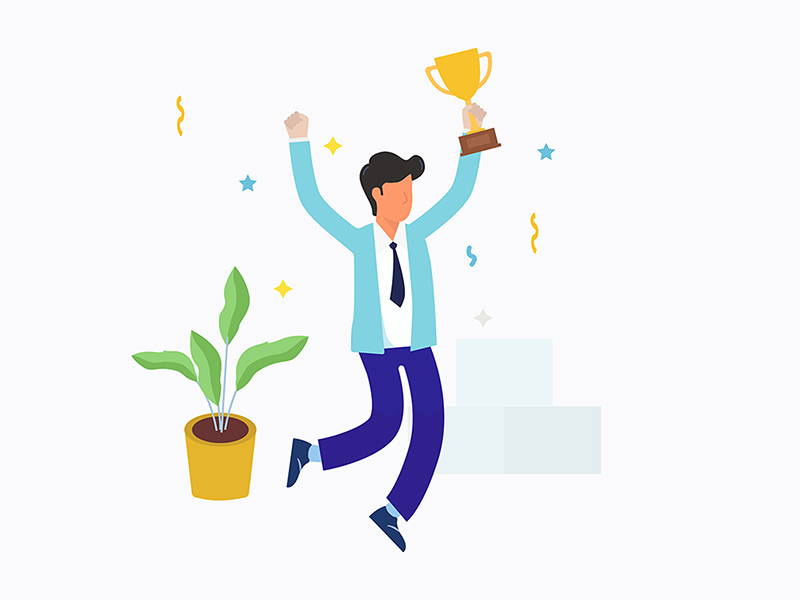 jumping happily receiving a trophy by Griyolabs on Dribbble