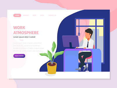Landing Page With Business Work In Offices business colorful company information internet landing page people promotion seo service social media technology template web design website