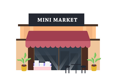 mini market building flat design illustration market mini newspaper people shop