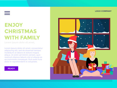 Landing Page enjoy Christmas With Family christmas flat design gift box graphic design illustration landing page people ui vector winter woman