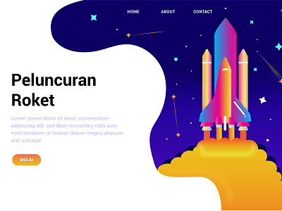 Landing Page Peluncuran Rocket character design flat design graphic design illustration landing page ui vector web web design