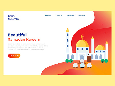 Beautiful ramadan kareem landing page character design flat design graphic design icon illustration landing page moeslem mosque muslim people ramadan ui vector web design
