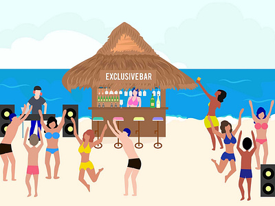 Summer party beach dance dance music flat design graphic design illustration landing page ocean paradise party people pool summer ui vector