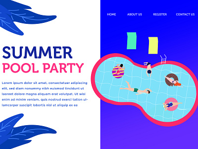 Landing Page Summer Party flat design graphic design illustration landing page pool pool party summer ui vector web web design