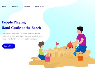 Landing Page People Playing Sand castle beach flat design graphic design holiday illustration landing page landingpage people sand castle summer ui vector web web design