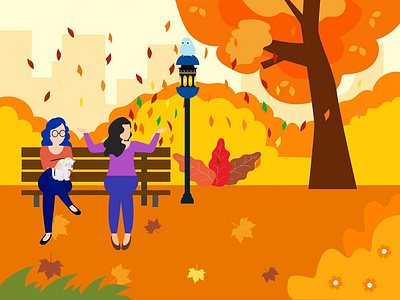 relaxing the park on beautiful autumn day autumn fall flat design graphic design illustration landing page people season ui vector