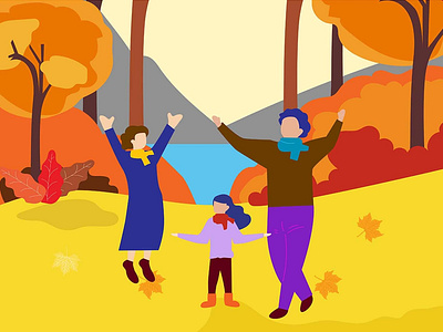 happy family playing with autumn leaves autumn chuseok fall family flat design graphic design illustration landingpage thanksgiving webdesign