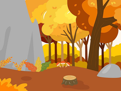 Illustration of a autumn cliff in a forest autumn autumn leaves cliff design fall flat design forest graphic design illustration landing page landscape ui web design