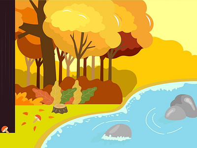 Autumn forest lake water landscape autumn cliff forest illustration lake