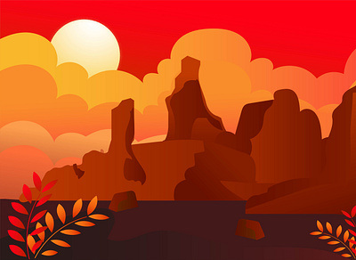 Beautiful Sunset cliff flat design graphic design illustration landing page landscape sunset vector