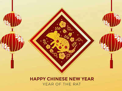 Happy Chinese New Year of the Rat asia card celebrate characters chinese new year cute cartoon character greeting greeting card holidays illustration january ornament red sakura seasons singapore template vector illustration year of the rat zodiac sign