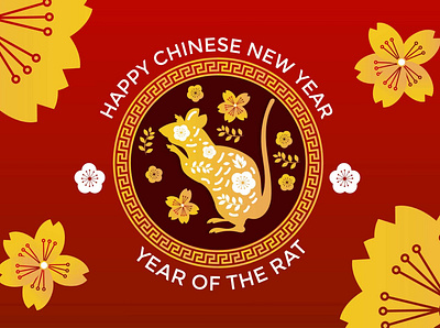 Happy Chinese New Year of the Rat asia card celebrate characters chinese new year cute cartoon character greeting greeting card holidays illustration january ornament red sakura seasons singapore template vector illustration year of the rat zodiac sign