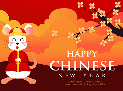 Happy Chinese New Year of the Rat asia card celebrate characters chinese new year cute cartoon character greeting greeting card holidays illustration january ornament red sakura seasons singapore template vector illustration year of the rat zodiac sign