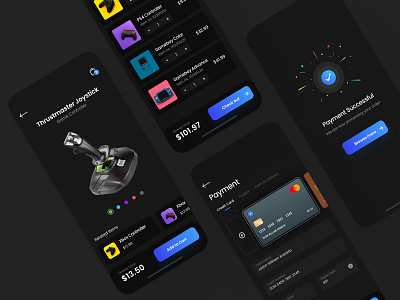 Game Accessories App app design cart checkout dailyui dark mode design gadgets mobile payment ui uiux ux