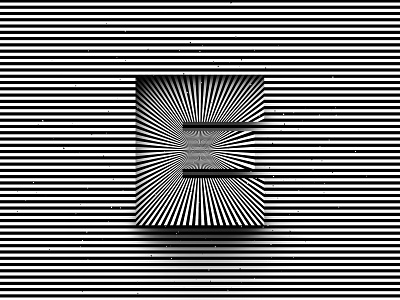 Letter E, 36daysoftype 2020 36days 36daysoftype 36daysoftype e 36daysoftype07 abstract geometry adobe black white geometric abstraction geometrical type graphic design hypnotic kinetic typography letter e lettering op art optical illusion rays striped lines trippy visual effect
