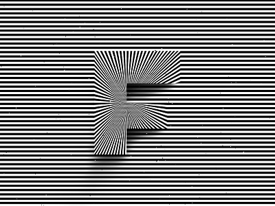 Letter F, 36daysoftype 2020 36days 36daysoftype 36daysoftype f 36daysoftype07 abstract geometry adobe black white geometric abstraction geometrical type graphic design hypnotic kinetic typography letter f lettering op art optical illusion rays striped lines trippy visual effect