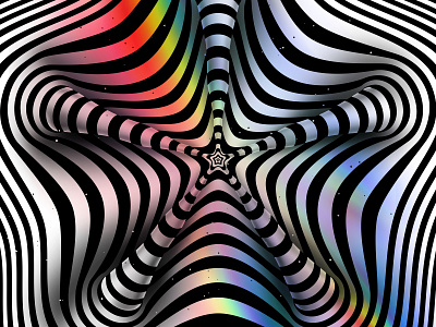 Five-pointed star abstraction background black white digital artist geometric geometry graphic design hypnotic illustration kinetic graphics multi colored op art opart optical illusion star striped square texture trippy visual effect