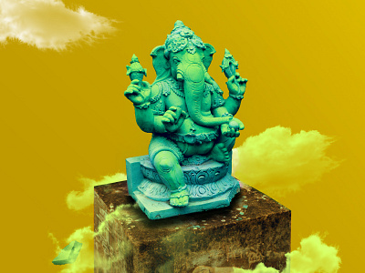 Ganesha artwork clouds concept ganesha graphic design hindu elephant hinduism india indian god sculpture visual art yellow sky