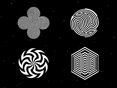 Op art symbols (2) abstract logotype black white digital graphics geometric sign graphic design hypnotic pattern kinetic logo minimal branding modern symbol op art optical illusion visual effect