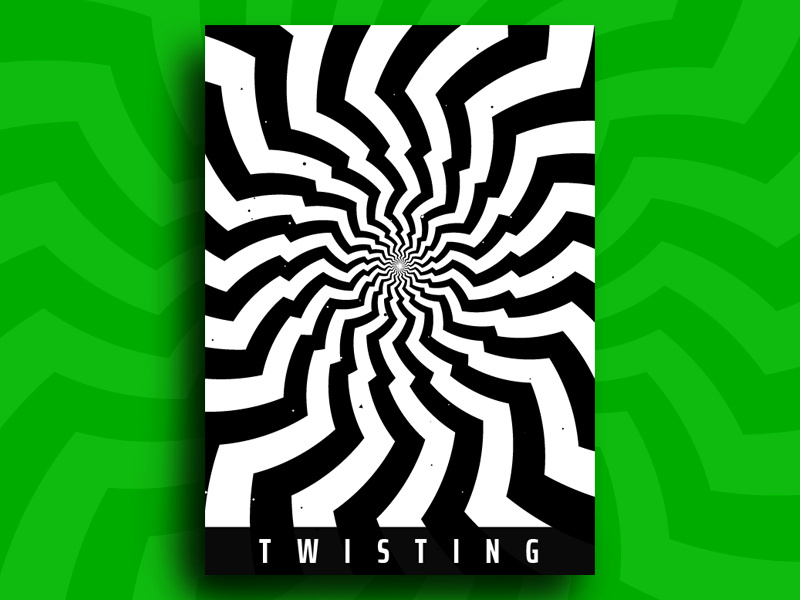 Twisting abstract plakat minimal branding hypnotic pattern kinetic geometry modern poster moving zigzag twisting circle optical illusion op art visual effect black white graphic design