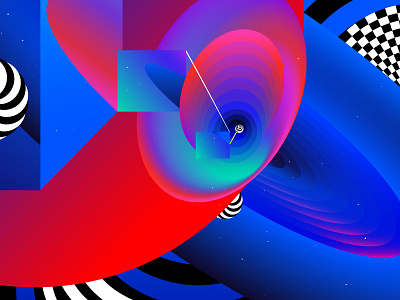 Teleportation abstract geometry black white bright abstraction color space colorful conception digital graphics geometric illustration graphic design modern op art optical illusion visual effect