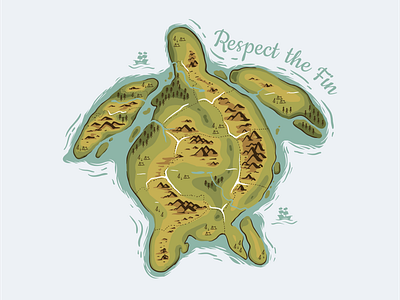 Respect the Fin adobeillustrator cc illustration island map ocean t shirt turtle