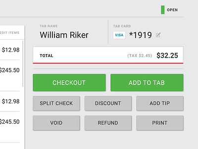 Tablet Register Payment Detail android ui