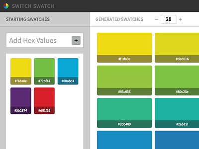 Switch Swatch color generator gradient hex swatch swatches tool