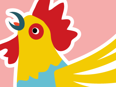 Rooster blue pink red rooster yellow