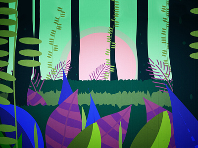 Jungle debut dribbble first hello illustration jungle leaves pink procreate shot thanks typography