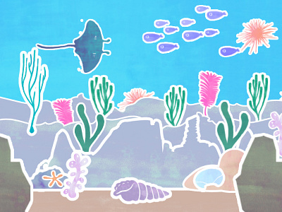 Underwater animation colour dribbble fish illustration shells texture water