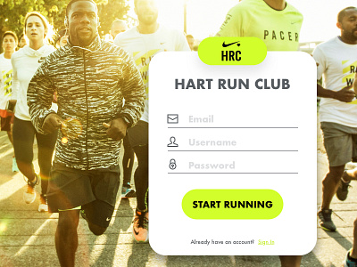 Hart Run Club - Sign Up daily dailyui log in nike sign up ui